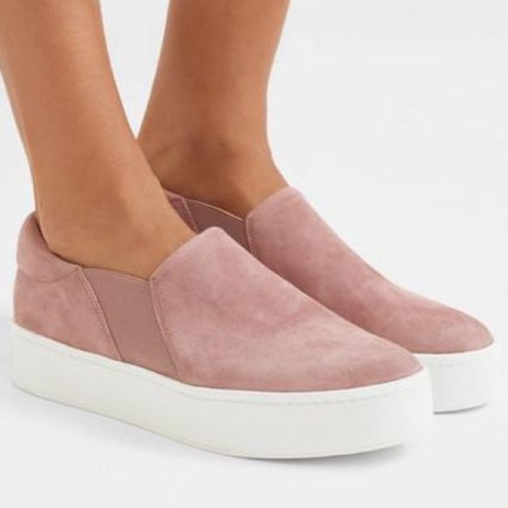 VINCE Warren Suede Slip On Platform Trainers in Blush Pink Jessica Alba Favorite